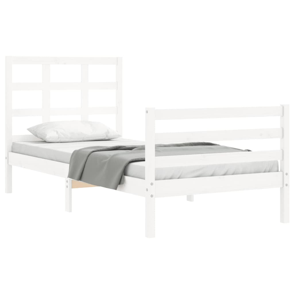 Bed Frame with Headboard White Single Solid Wood