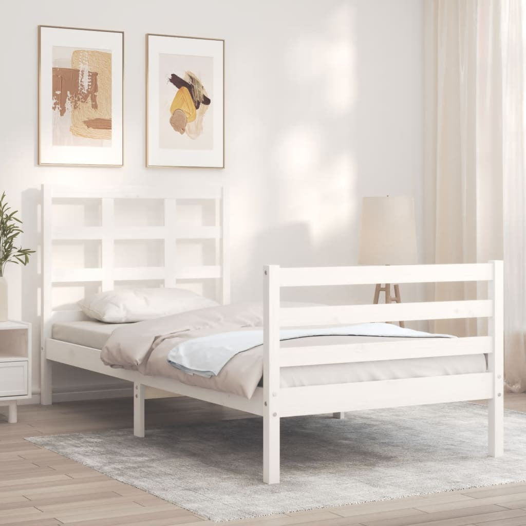 Bed Frame with Headboard White Single Solid Wood