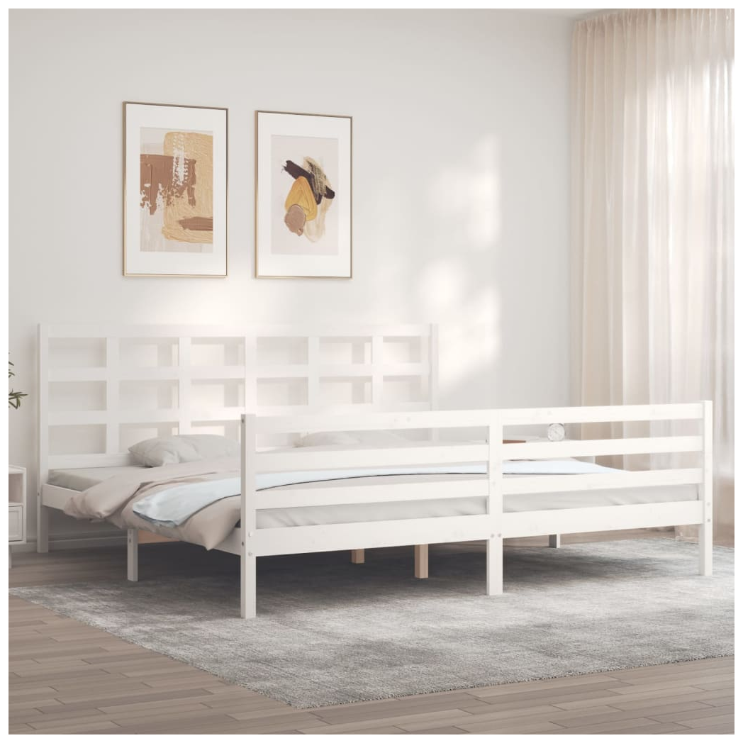Bed Frame with Headboard White 200x200 cm Solid Wood
