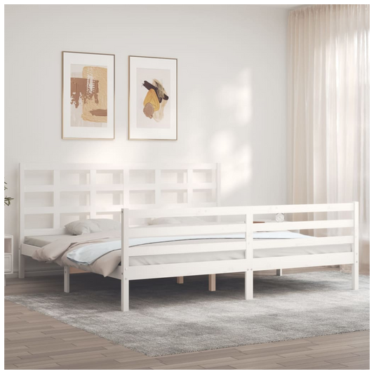 Bed Frame with Headboard White 200x200 cm Solid Wood