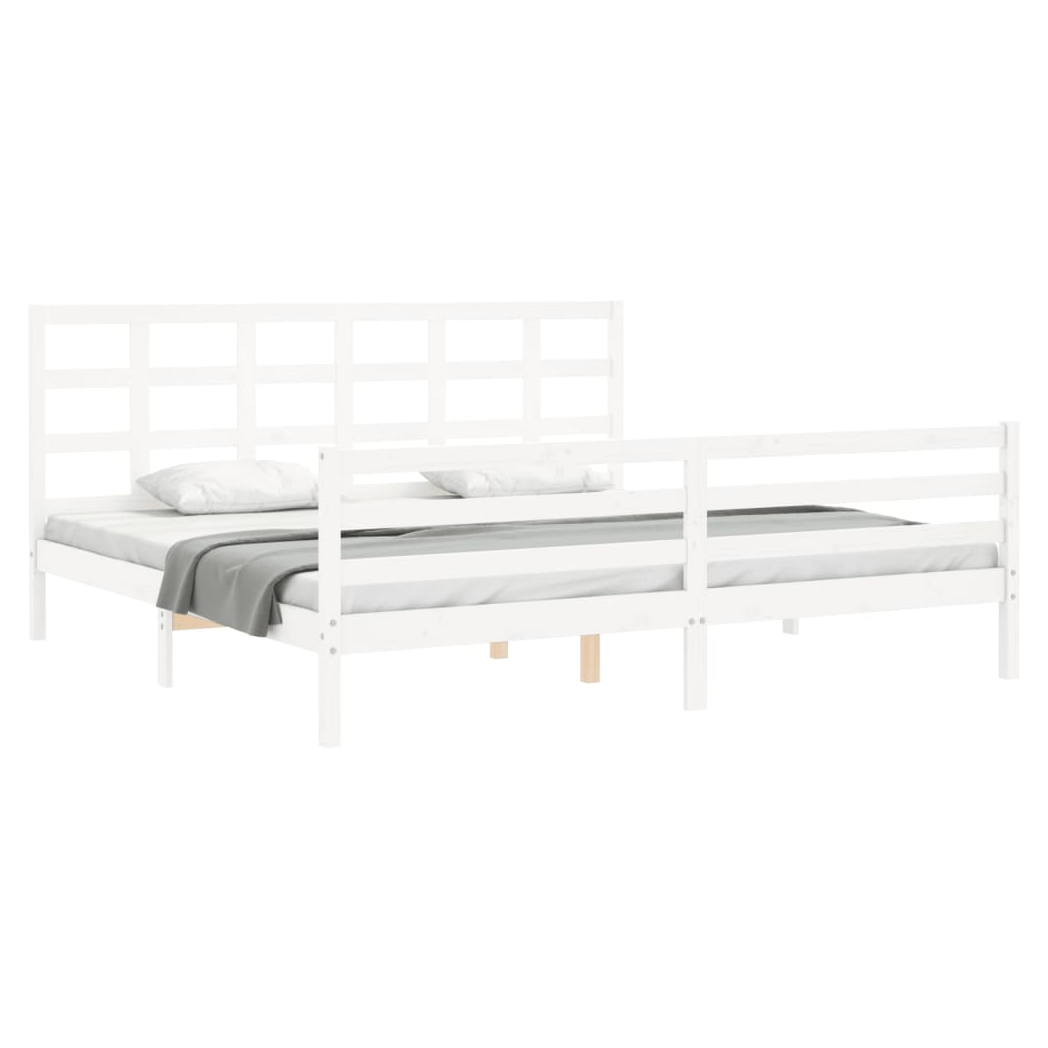 Bed Frame with Headboard White 200x200 cm Solid Wood