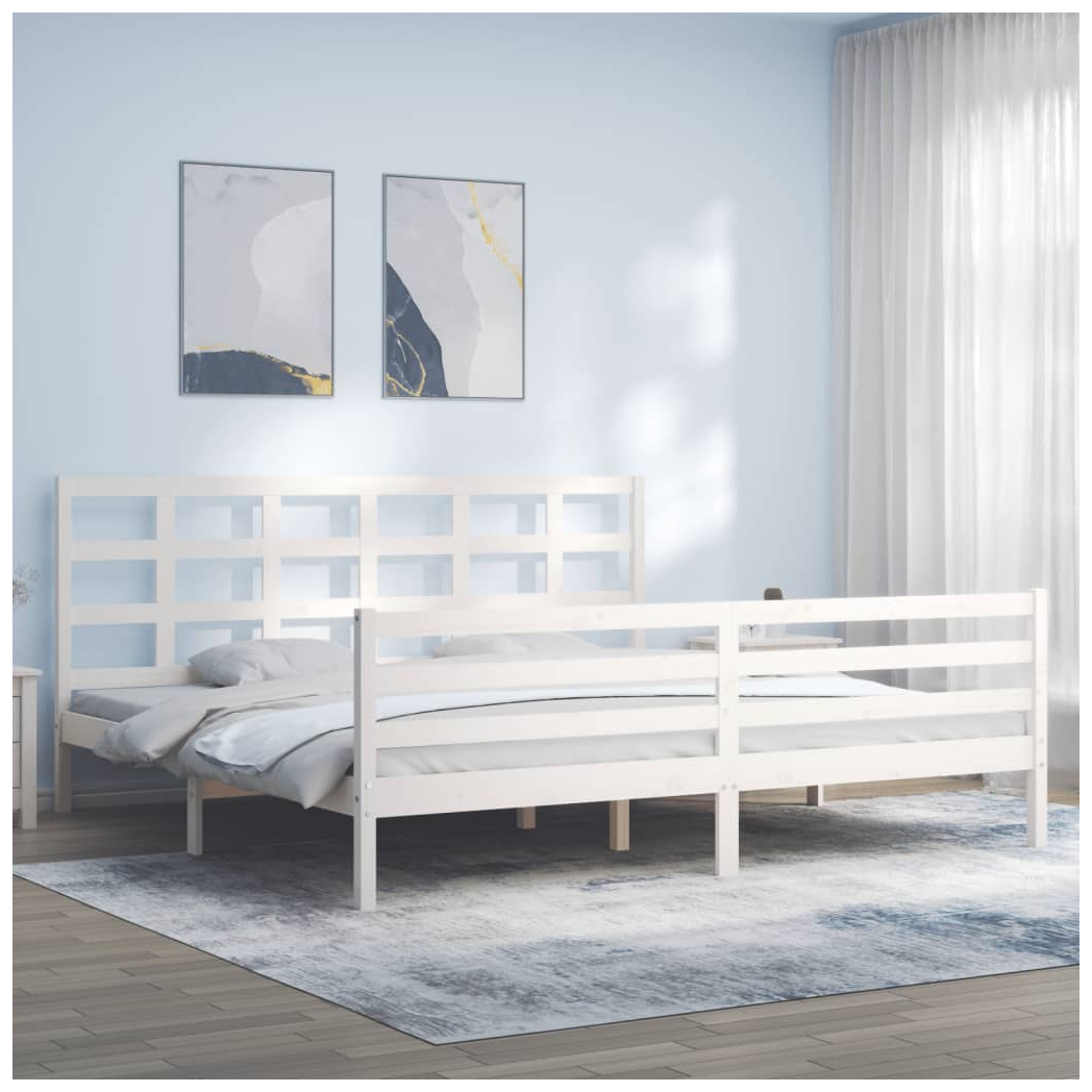 Bed Frame with Headboard White 200x200 cm Solid Wood