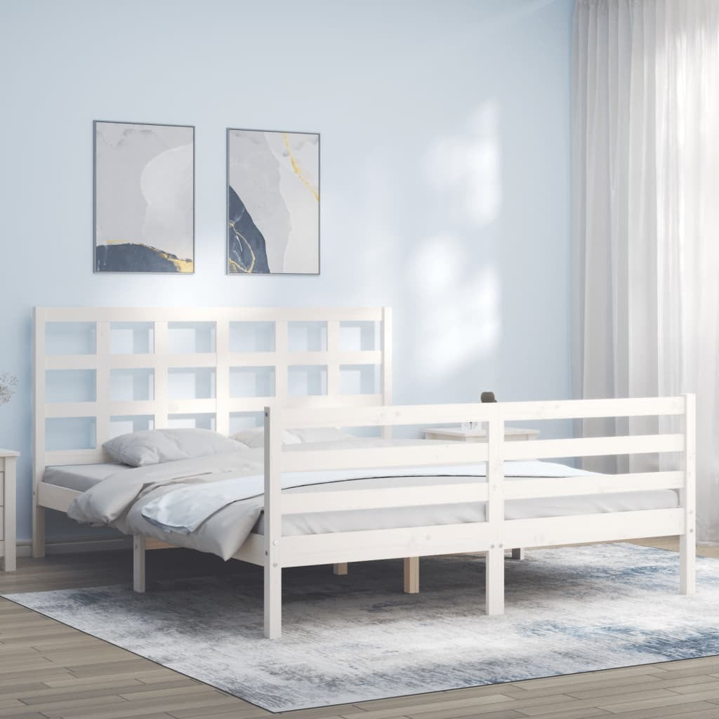 Bed Frame with Headboard White 160x200 cm Solid Wood