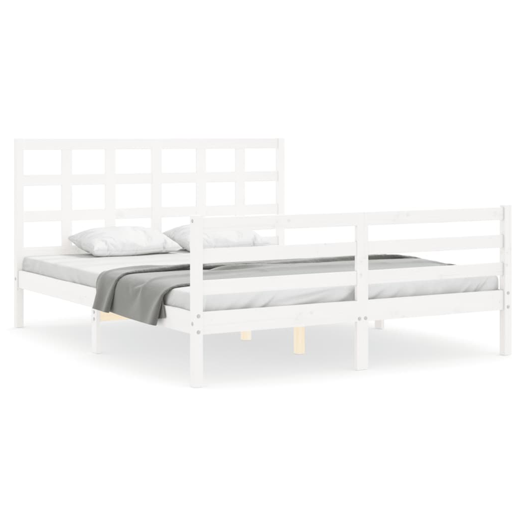 Bed Frame with Headboard White 160x200 cm Solid Wood