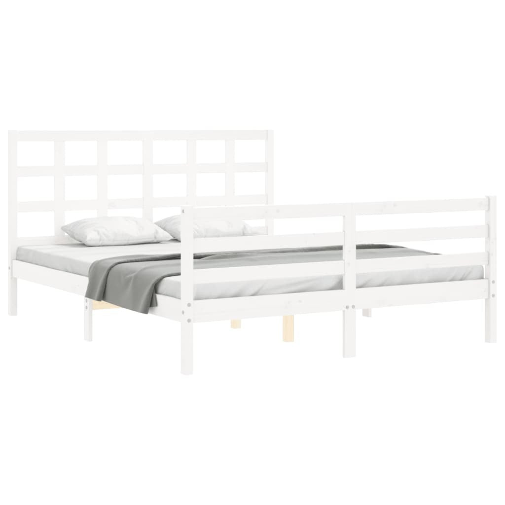 Bed Frame with Headboard White 160x200 cm Solid Wood