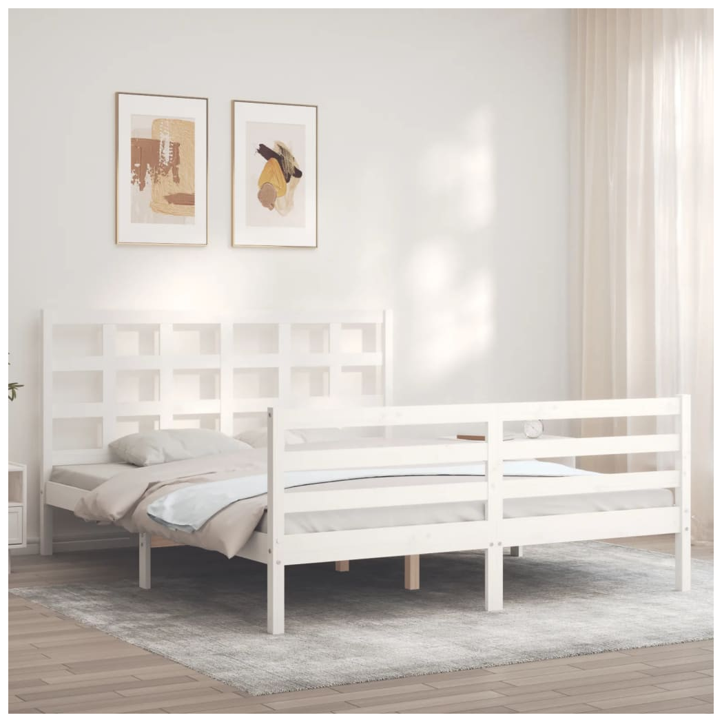 Bed Frame with Headboard White 160x200 cm Solid Wood