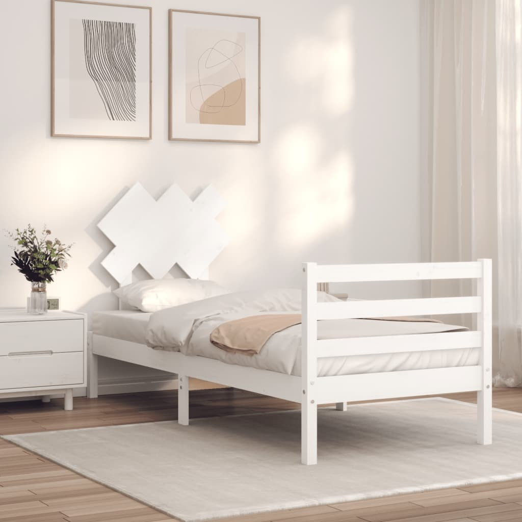 Bed Frame with Headboard White 90x200 cm Solid Wood