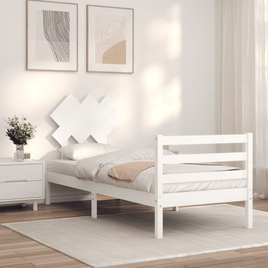 Bed Frame with Headboard White 90x200 cm Solid Wood