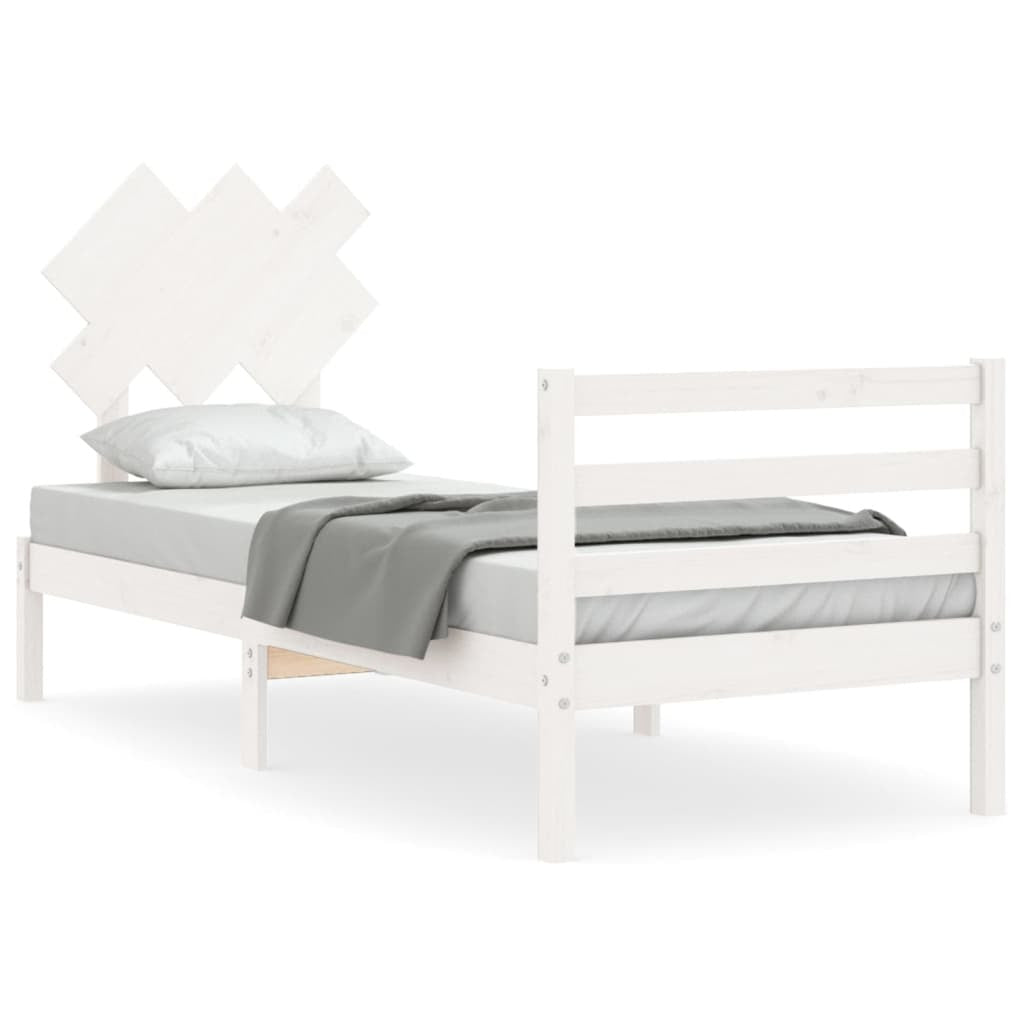Bed Frame with Headboard White 90x200 cm Solid Wood