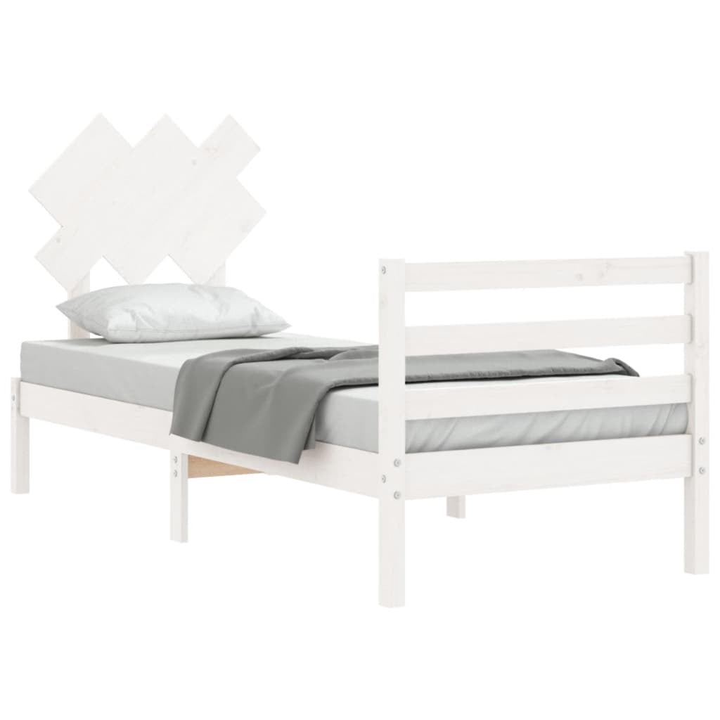 Bed Frame with Headboard White 90x200 cm Solid Wood