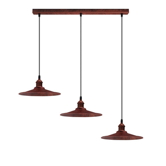 Vintage Industrial Rustic Red 3 Head Reactangle Base Pendant Cord E27 Base Metal Brushed Light Long Wire Cage Lamp Shade