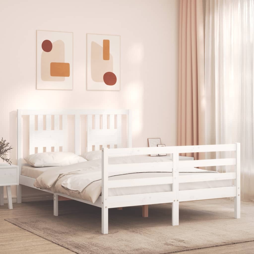 Bed Frame with Headboard White 120x200 cm Solid Wood