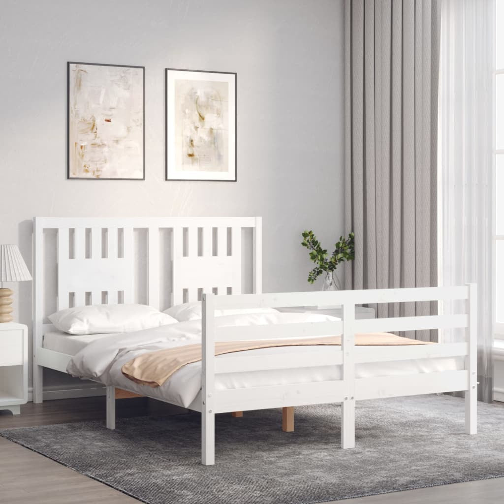 Bed Frame with Headboard White 120x200 cm Solid Wood