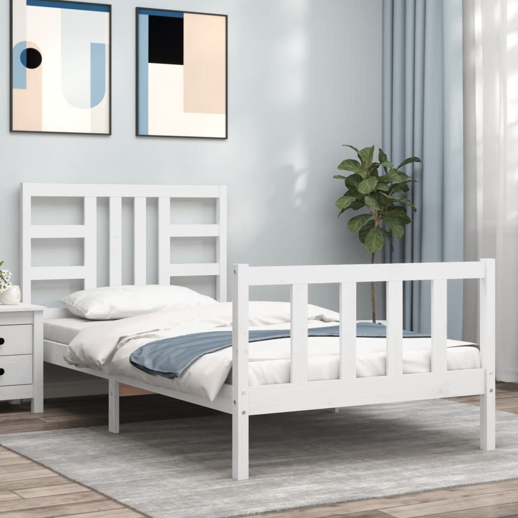 Bed Frame with Headboard White 100x200 cm Solid Wood