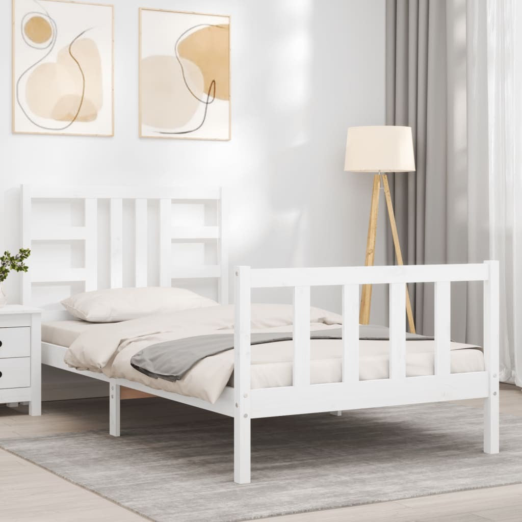 Bed Frame with Headboard White 100x200 cm Solid Wood