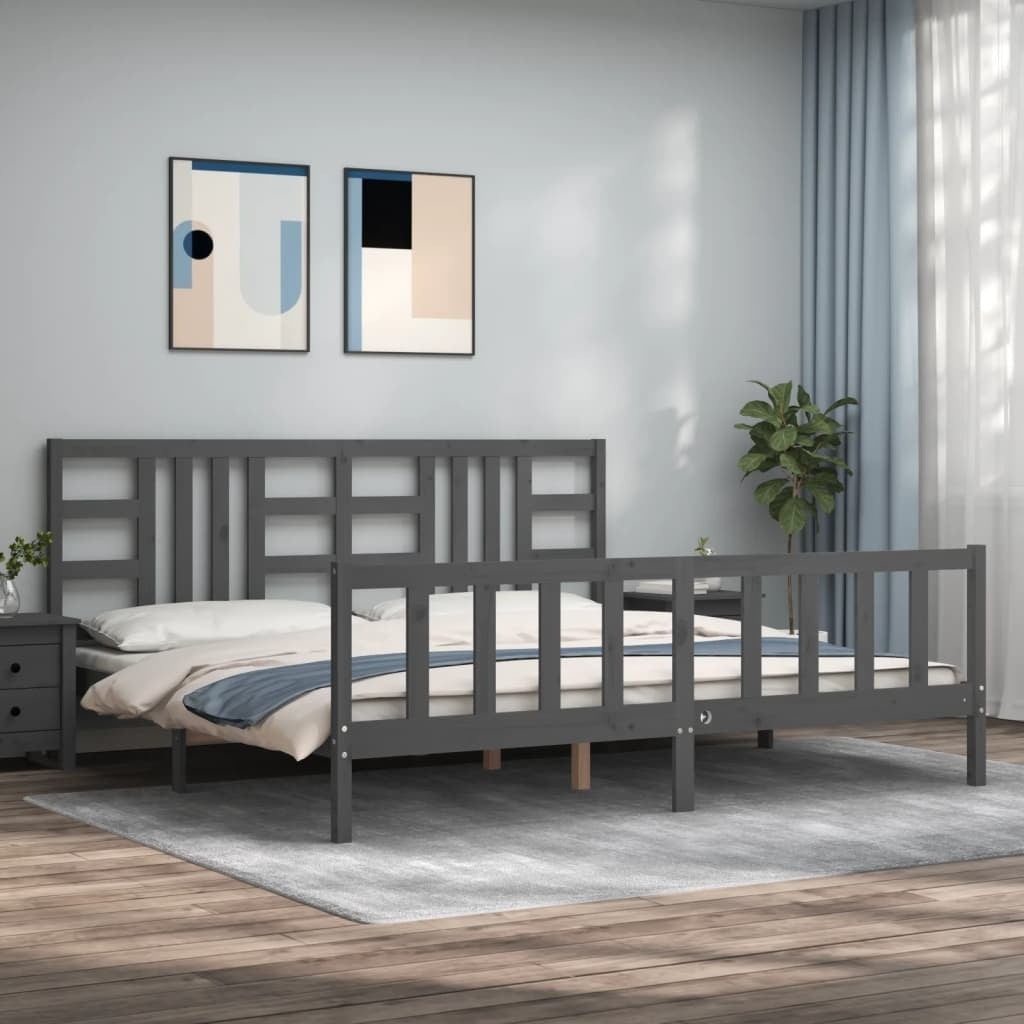 Bed Frame with Headboard Grey 200x200 cm Solid Wood