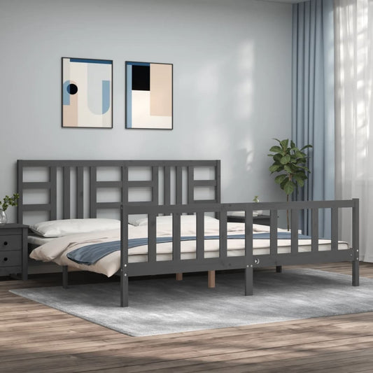 Bed Frame with Headboard Grey 200x200 cm Solid Wood