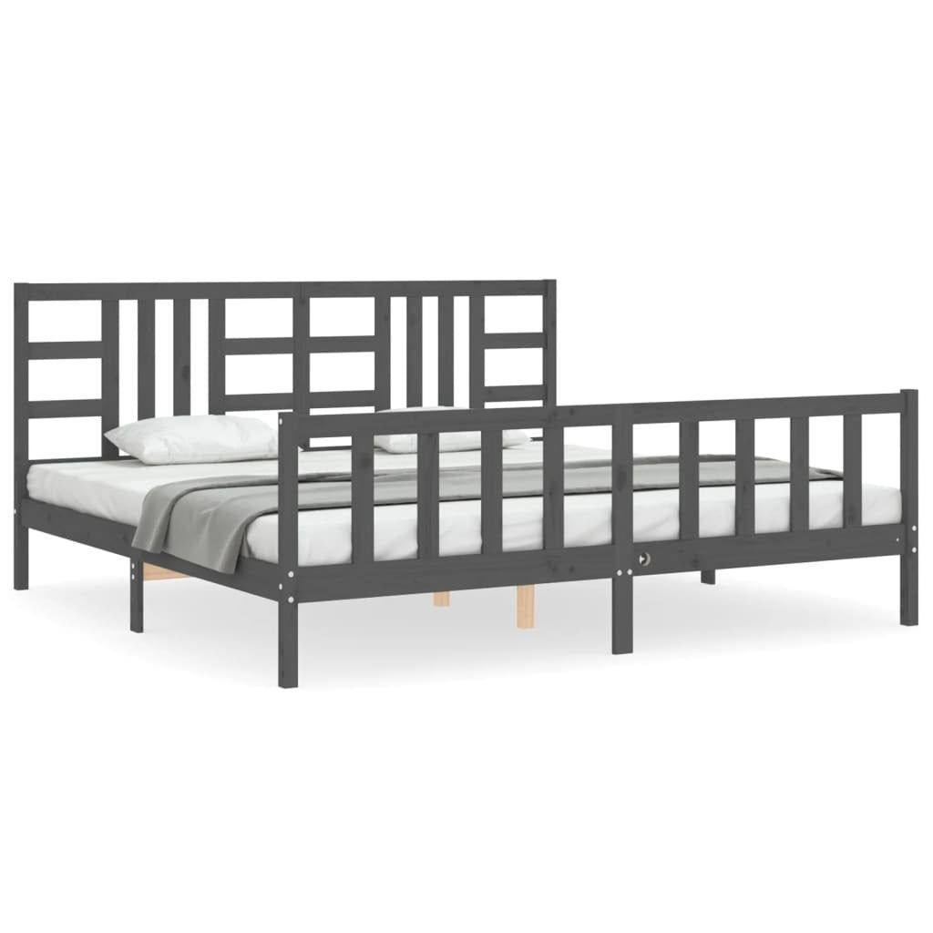 Bed Frame with Headboard Grey 200x200 cm Solid Wood