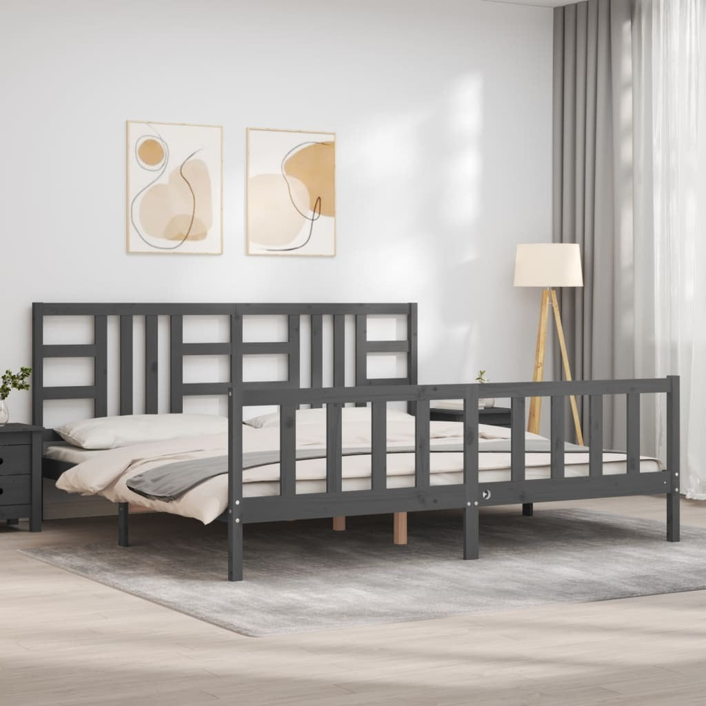 Bed Frame with Headboard Grey 200x200 cm Solid Wood
