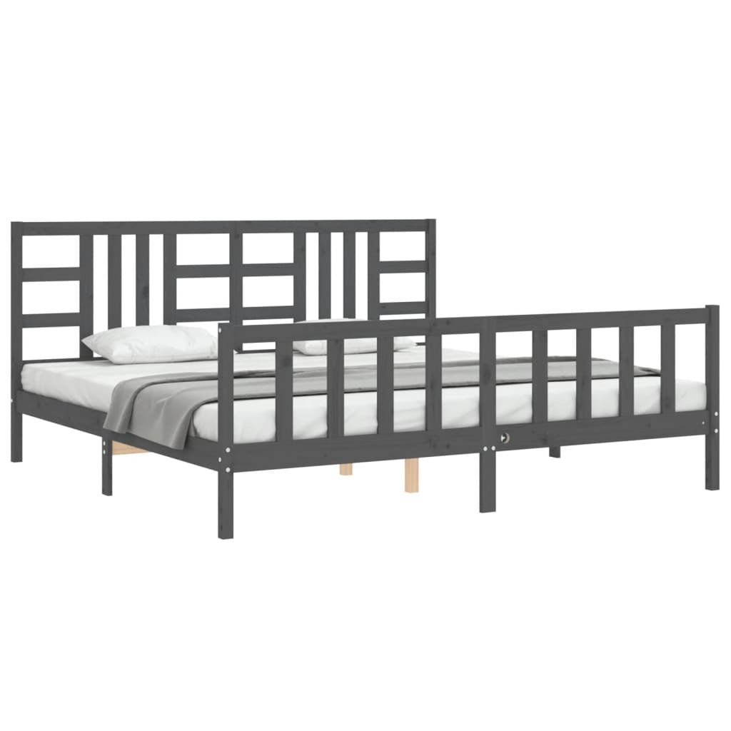 Bed Frame with Headboard Grey 200x200 cm Solid Wood