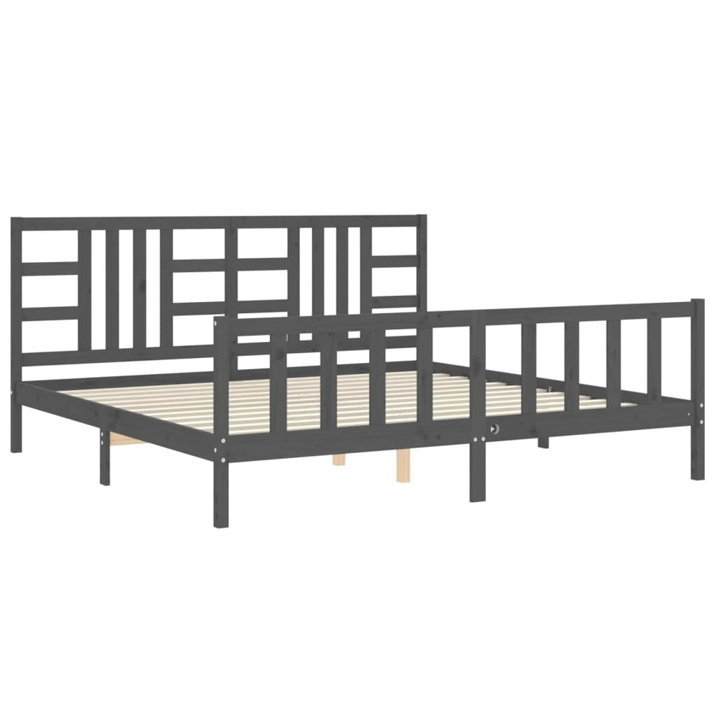 Bed Frame with Headboard Grey 200x200 cm Solid Wood