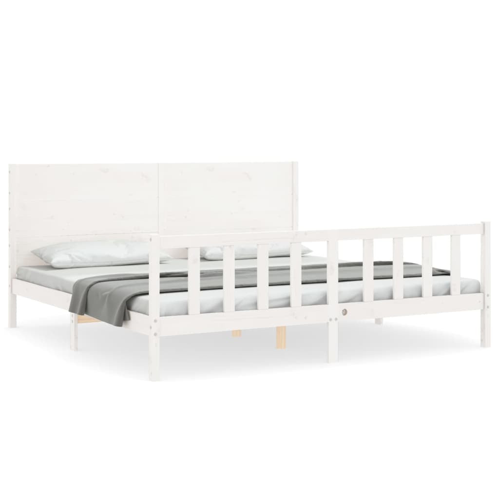 Bed Frame with Headboard White 200x200 cm Solid Wood