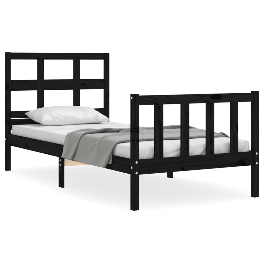 Bed Frame with Headboard Black Small Single Solid Wood