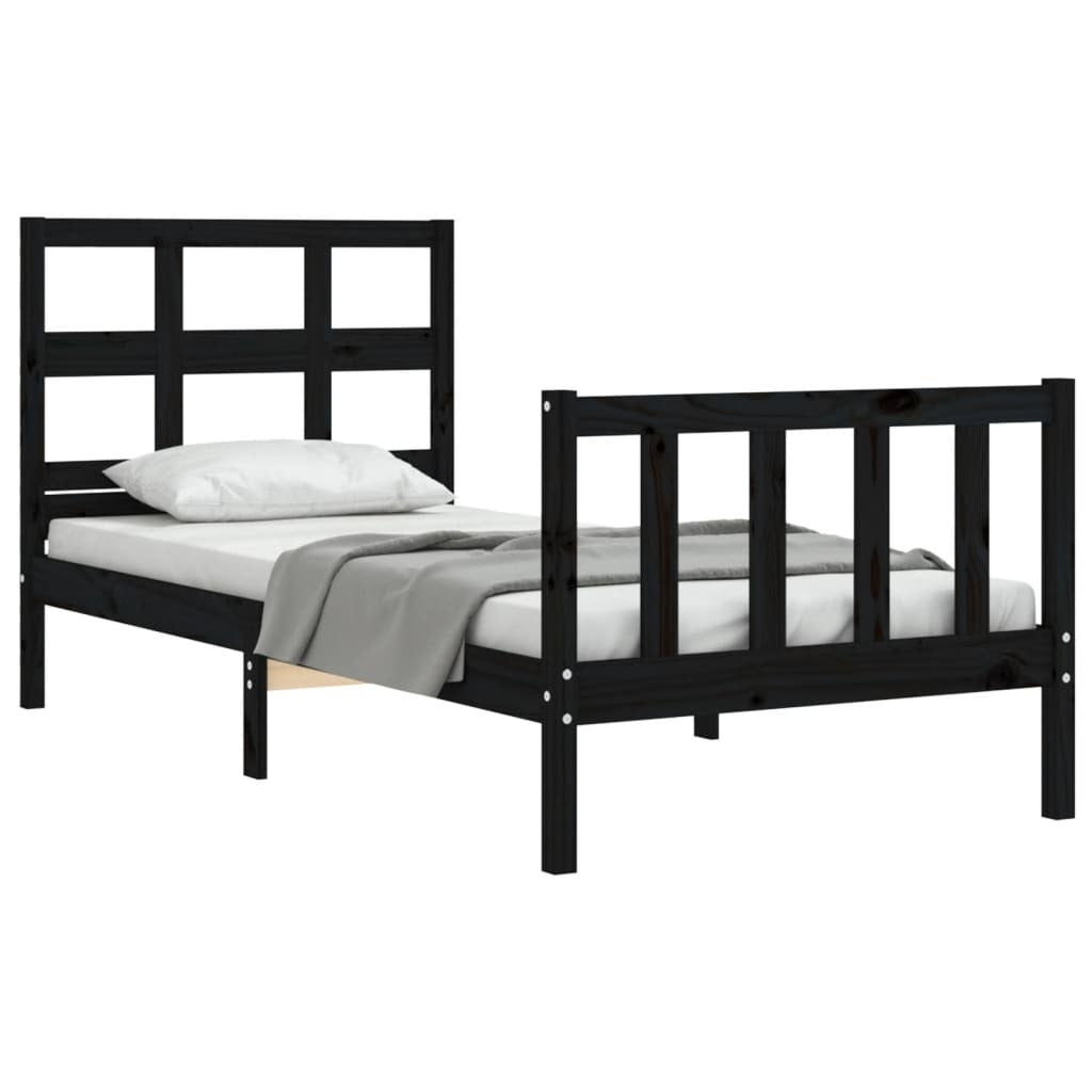 Bed Frame with Headboard Black Small Single Solid Wood