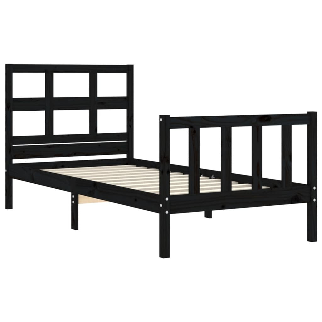 Bed Frame with Headboard Black Small Single Solid Wood