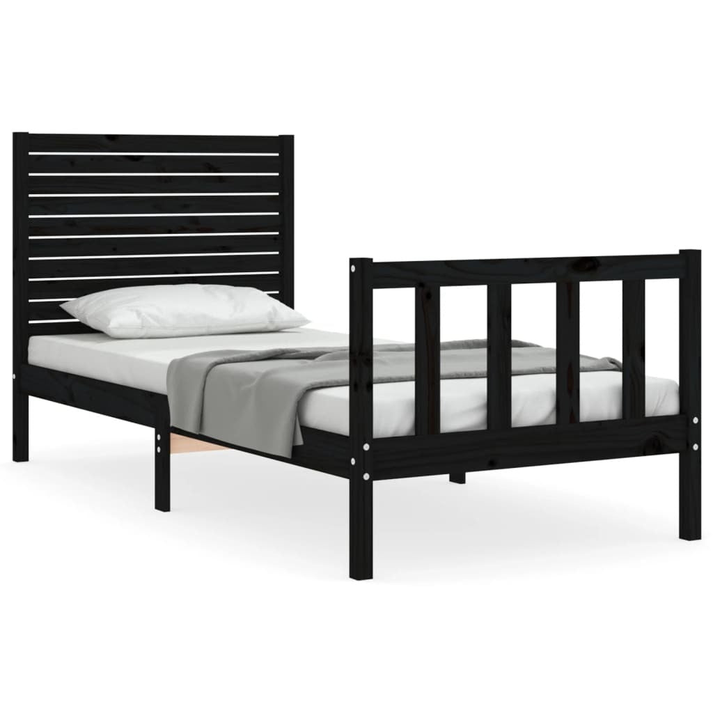 Bed Frame with Headboard Black Small Single Solid Wood