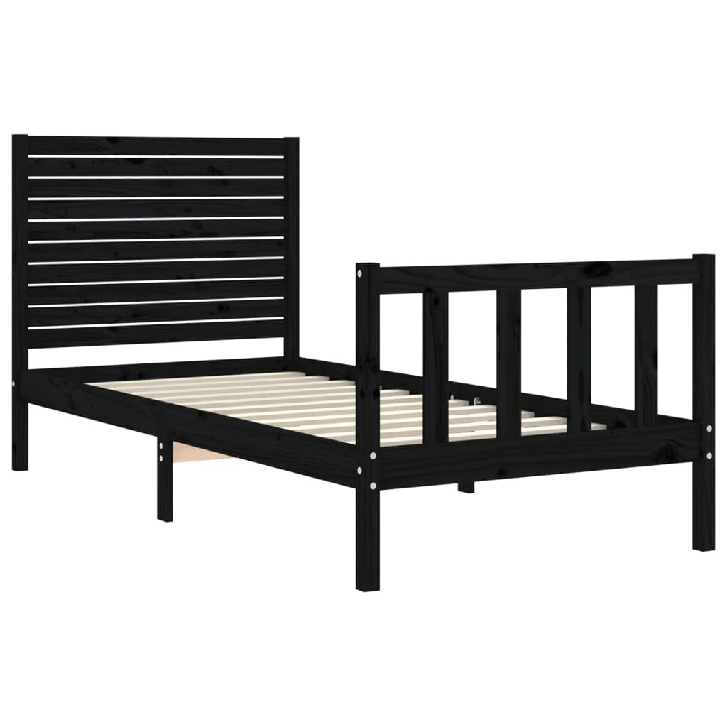 Bed Frame with Headboard Black Small Single Solid Wood