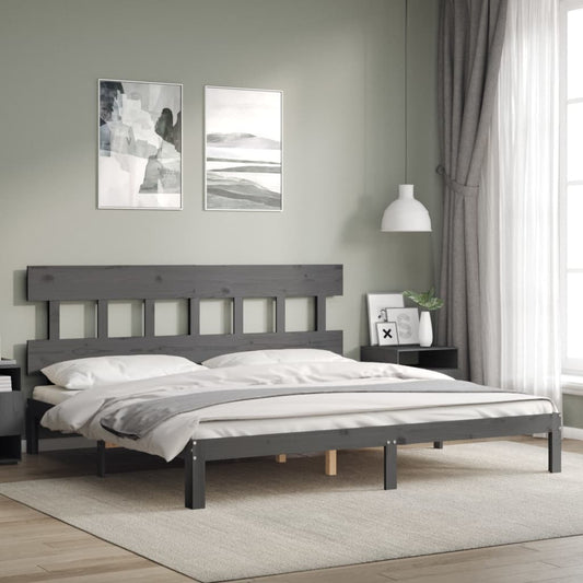 Bed Frame with Headboard Grey 200x200 cm Solid Wood