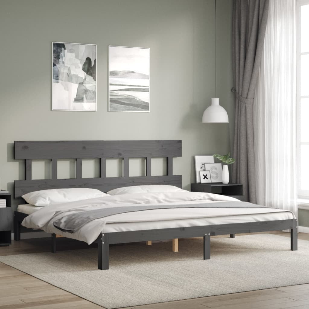 Bed Frame with Headboard Grey 200x200 cm Solid Wood