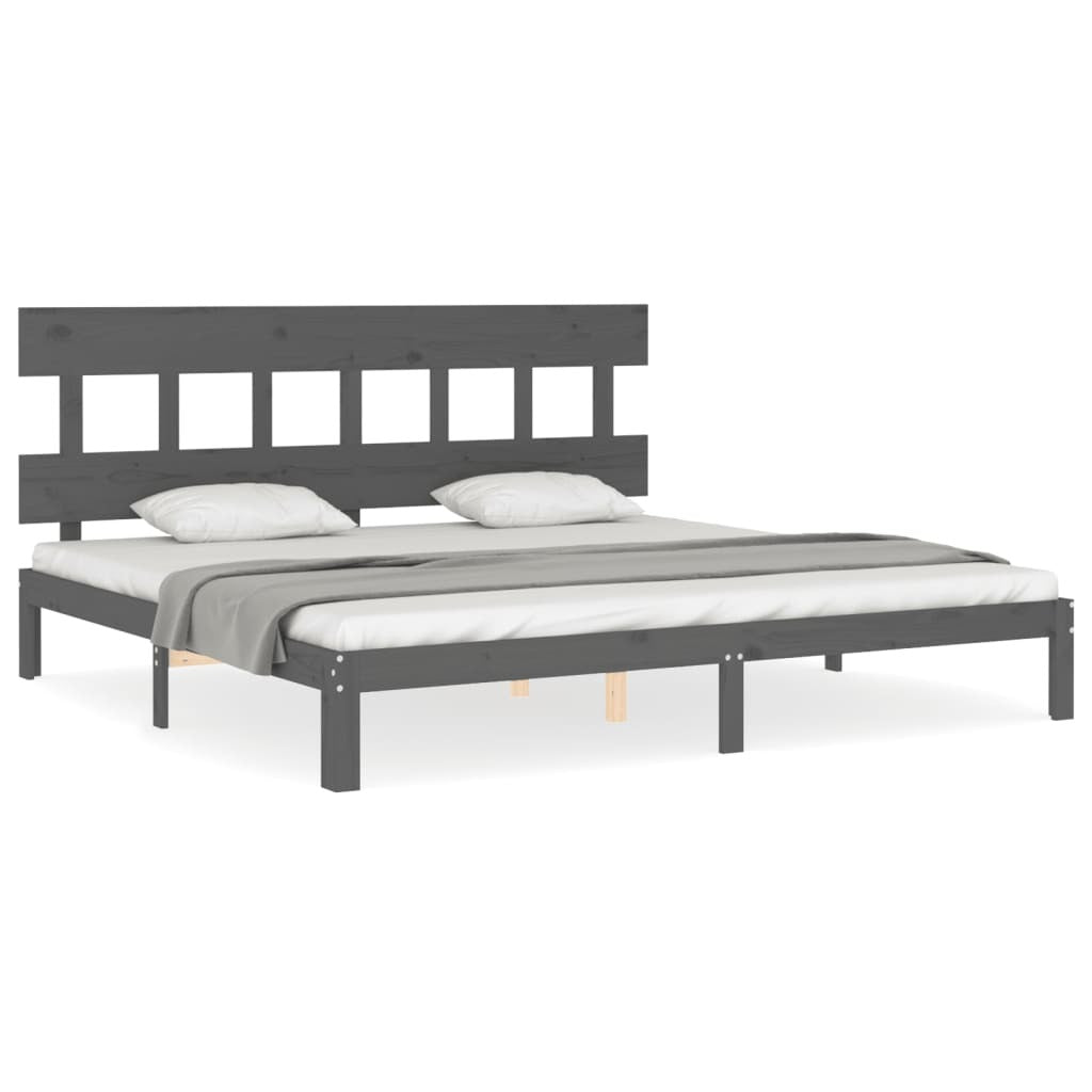 Bed Frame with Headboard Grey 200x200 cm Solid Wood