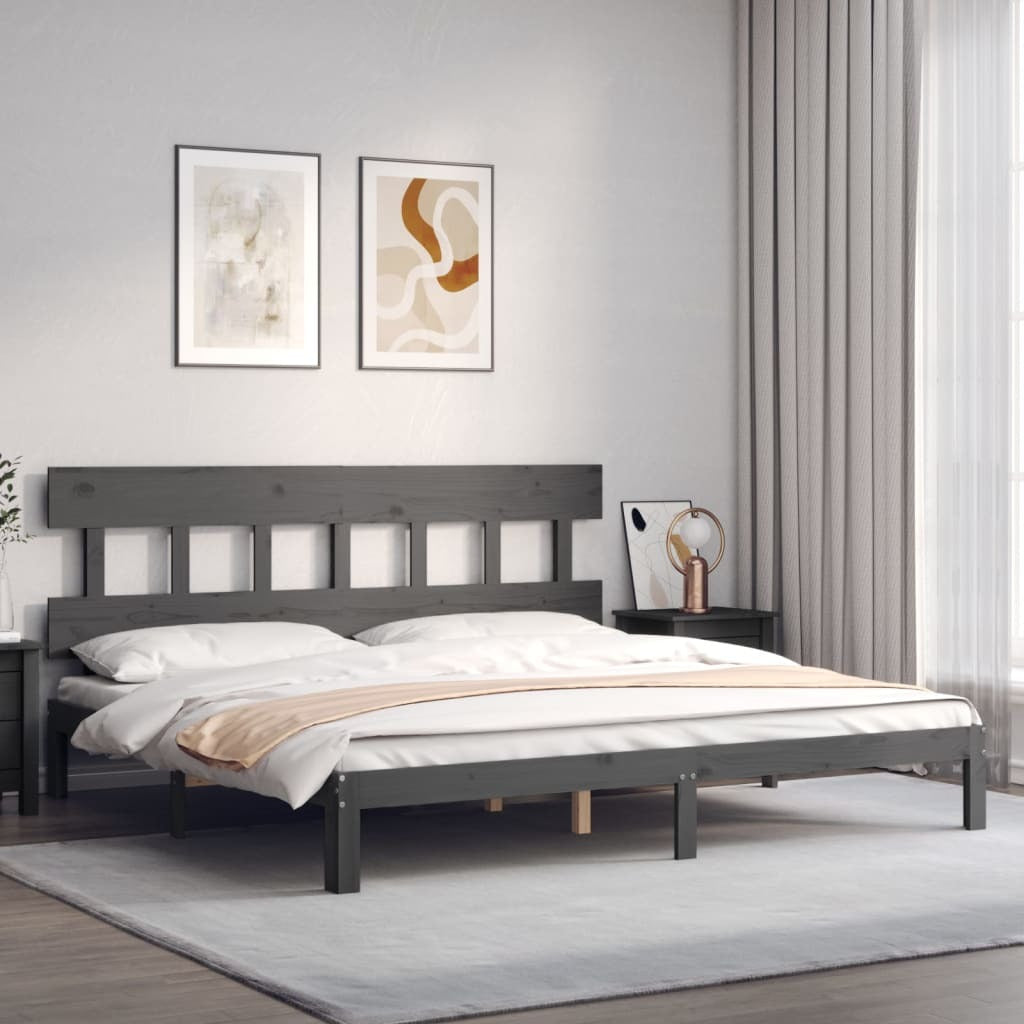 Bed Frame with Headboard Grey 200x200 cm Solid Wood