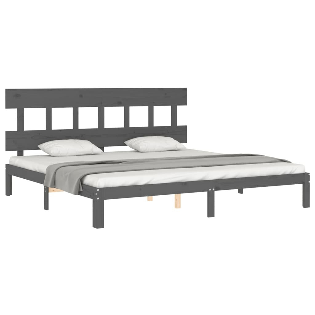 Bed Frame with Headboard Grey 200x200 cm Solid Wood