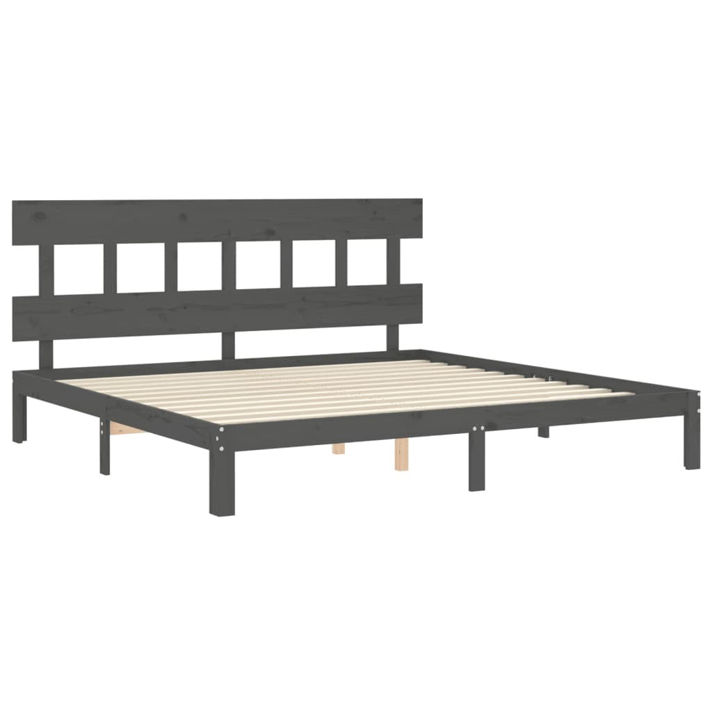 Bed Frame with Headboard Grey 200x200 cm Solid Wood