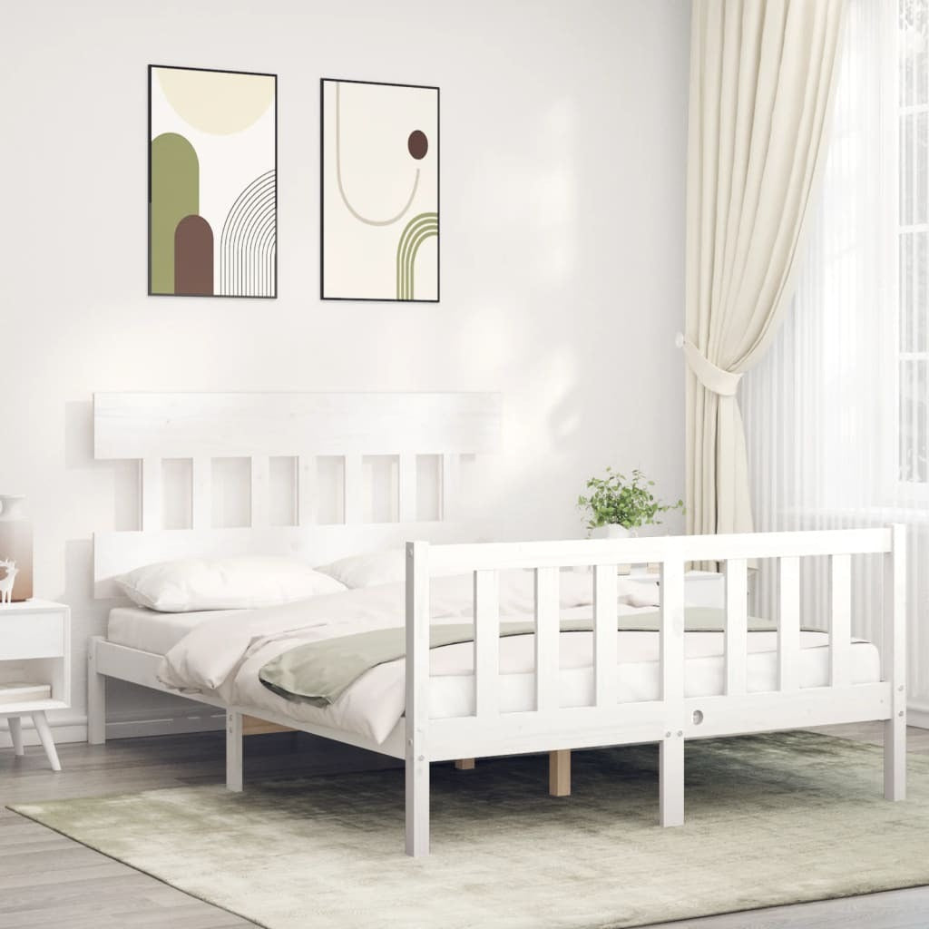 Bed Frame with Headboard White 140x200 cm Solid Wood