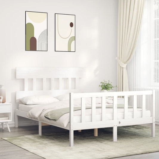 Bed Frame with Headboard White 140x200 cm Solid Wood