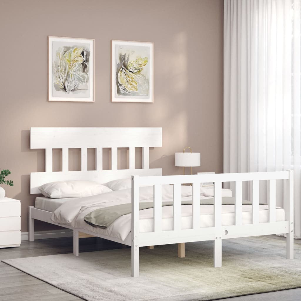 Bed Frame with Headboard White 140x200 cm Solid Wood