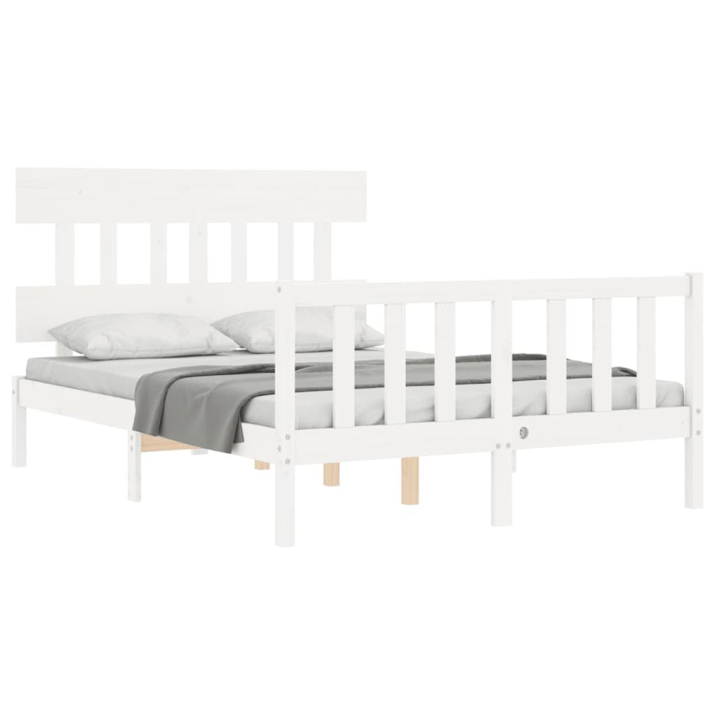 Bed Frame with Headboard White 140x200 cm Solid Wood