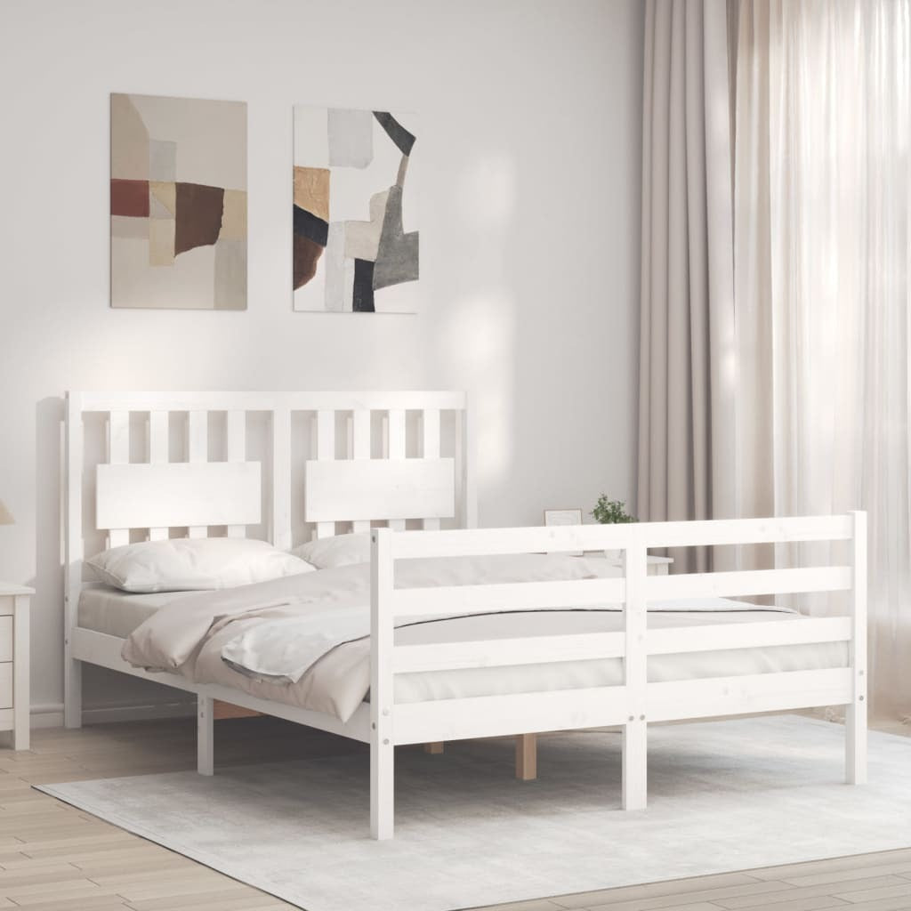 Bed Frame with Headboard White 140x200 cm Solid Wood