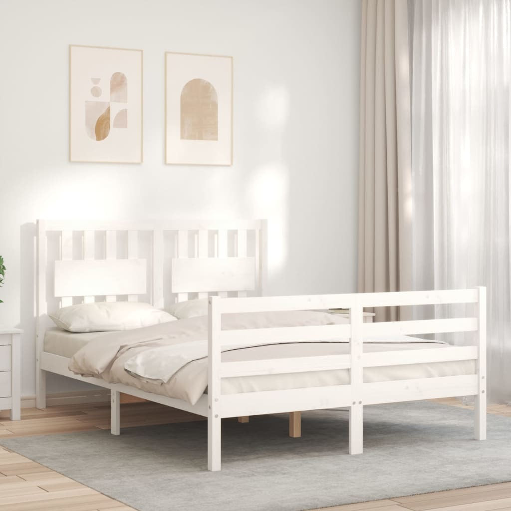 Bed Frame with Headboard White 140x200 cm Solid Wood