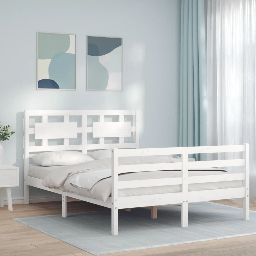 Bed Frame with Headboard White 120x200 cm Solid Wood