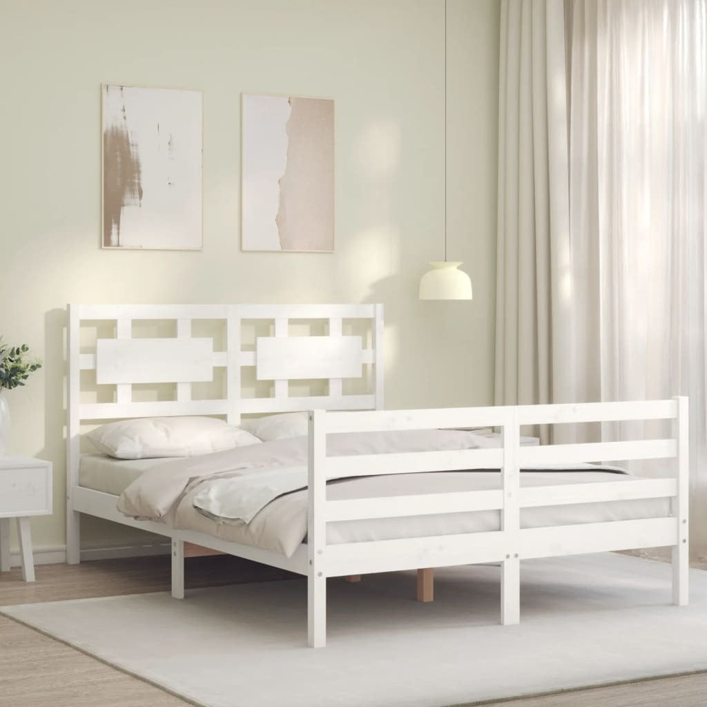 Bed Frame with Headboard White 120x200 cm Solid Wood