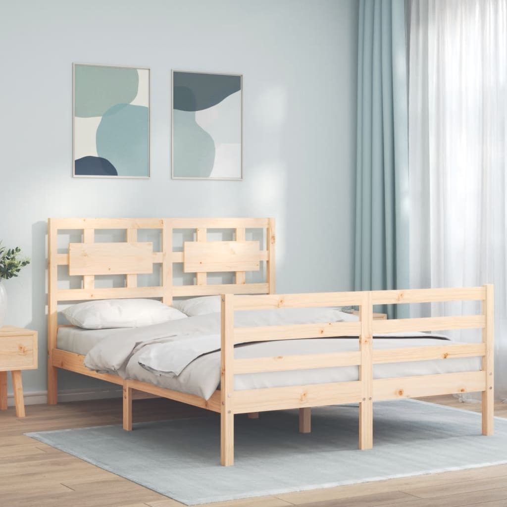 Bed Frame with Headboard Small Double Solid Wood