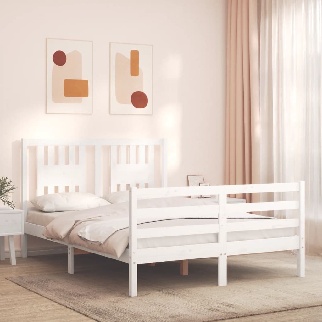Bed Frame with Headboard White 140x190 cm Solid Wood