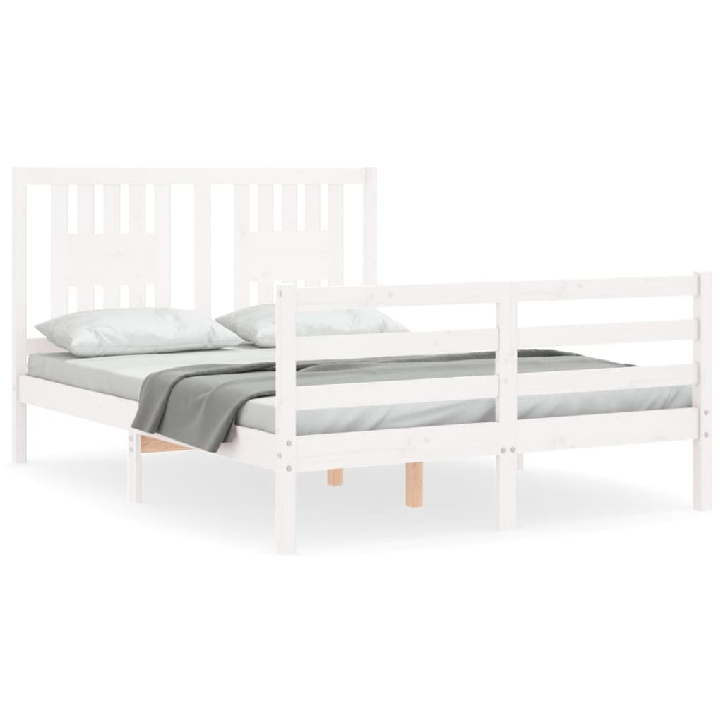 Bed Frame with Headboard White 140x190 cm Solid Wood