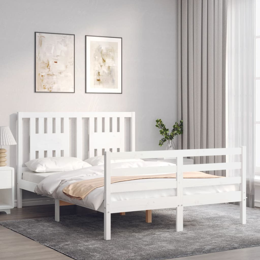 Bed Frame with Headboard White 140x190 cm Solid Wood