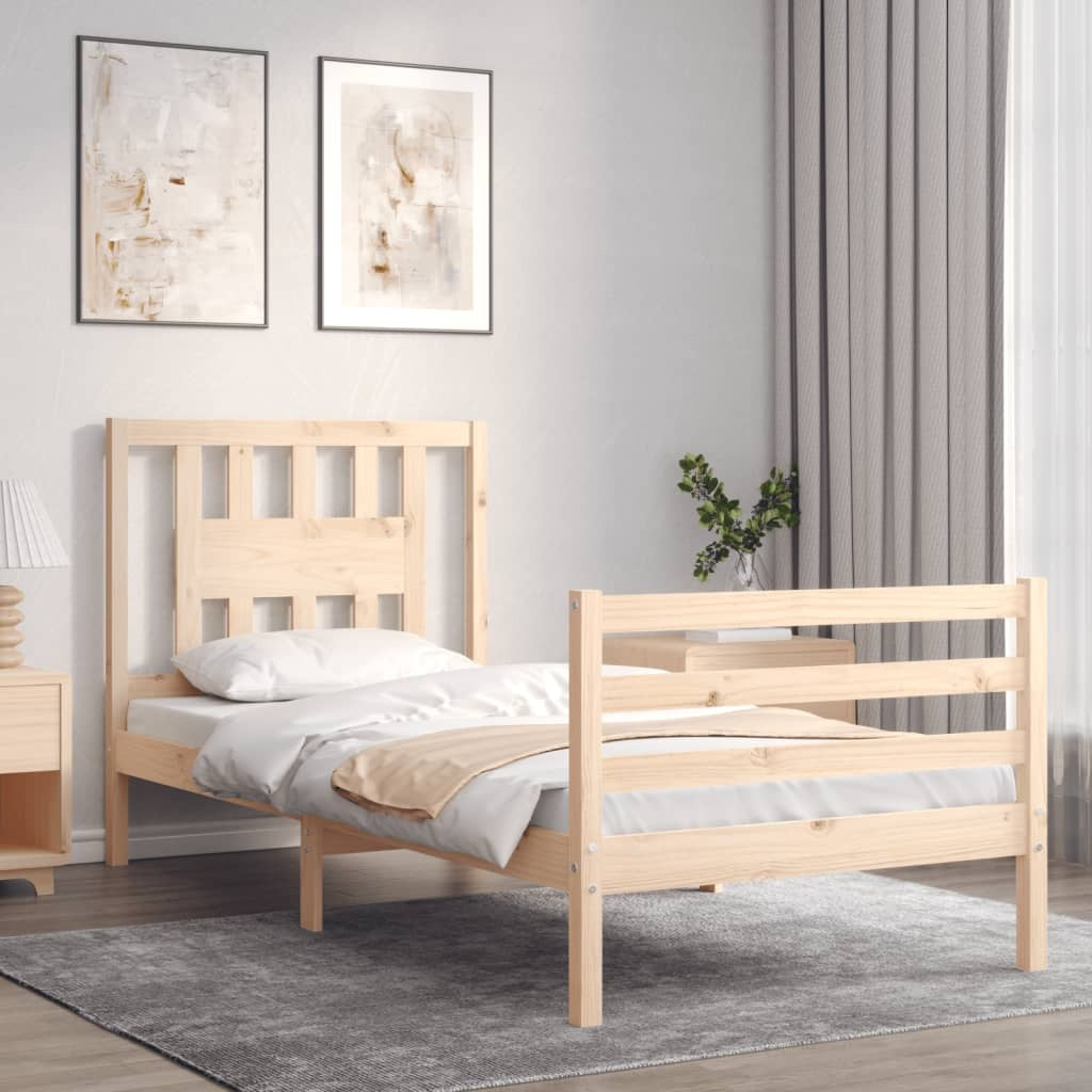 Bed Frame with Headboard 90x200 cm Solid Wood